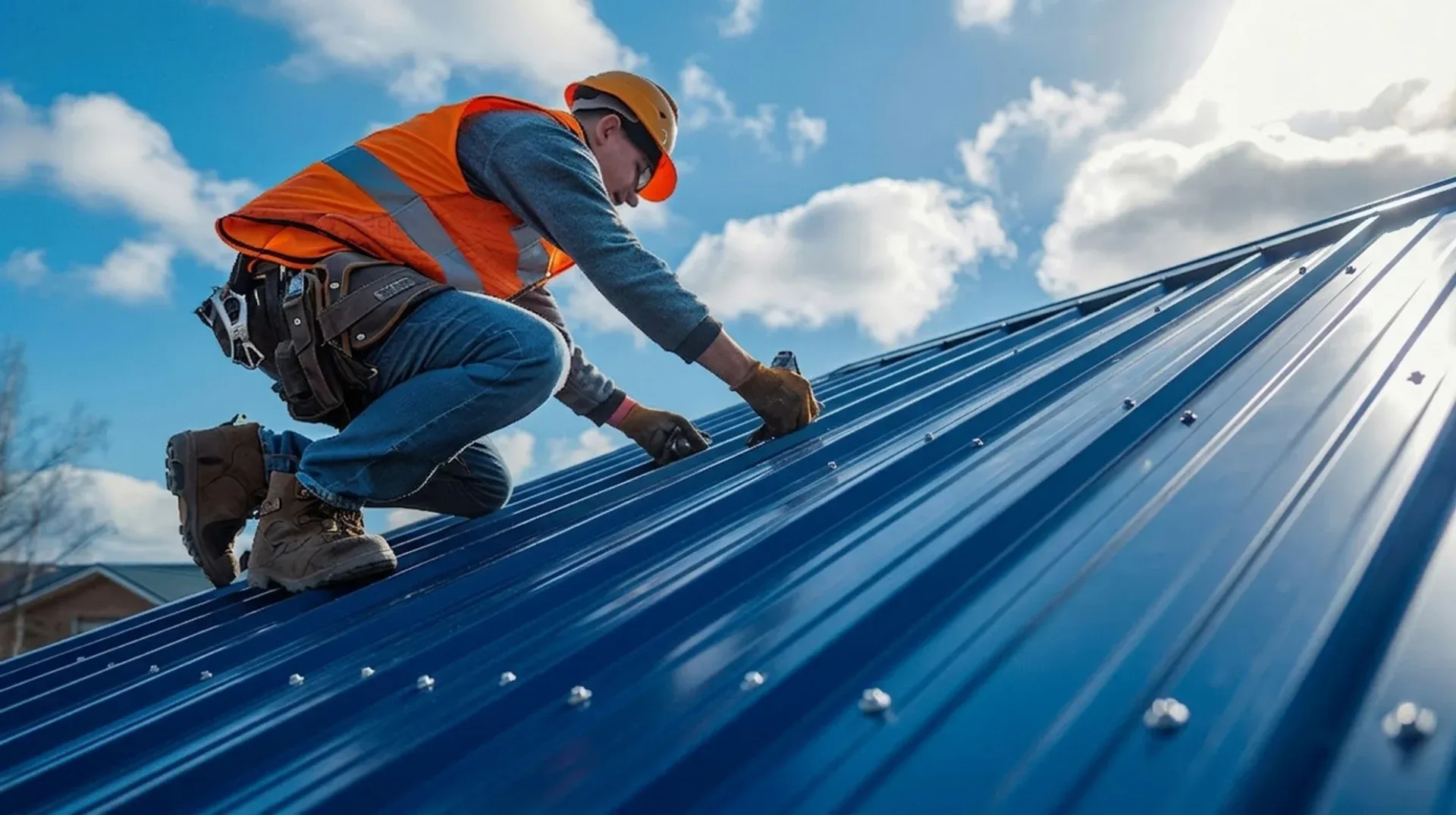 Roofer working on a Melbourne metal roof for Acrobat Roofing